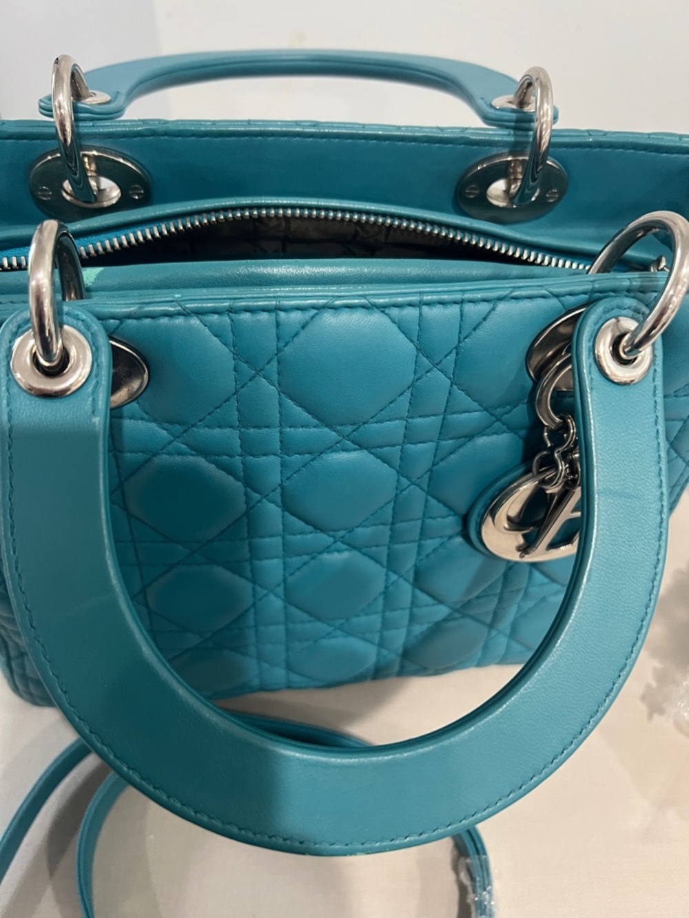 Dior Teal Cannage Quilted Lady Handbag with Silver Hardware - Picture 10 of 13
